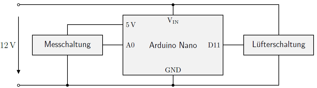 Abbildung 9: Integration des Arduino Nano in die Gesamtschaltung.