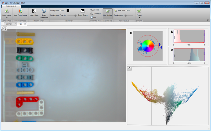 Abb. NUMMER: Matlab-App Color Thresholder zum Erstellen von Farbmasken für spezielle Farben