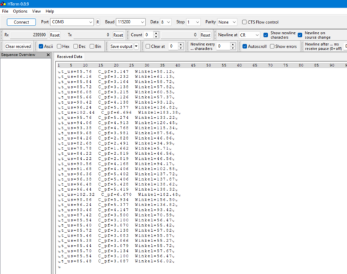 Ausgabe der Kapazität und des Drehwinkels mit HTerm