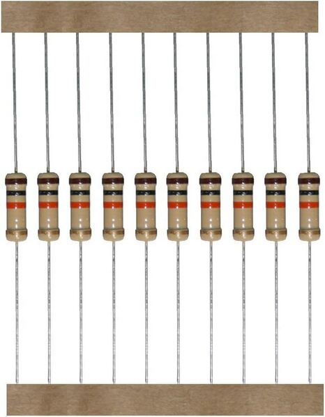 Datei:B2Q Kohleschicht Widerstand Resistor 100 Ohm 1W 5% 10 Stück (0024).jpg