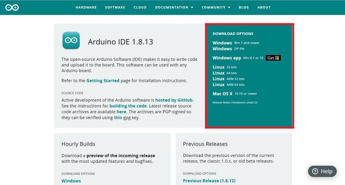 Downloadbereich Arduino IDE