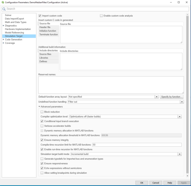 Simulation Target Block reduction ausschalten